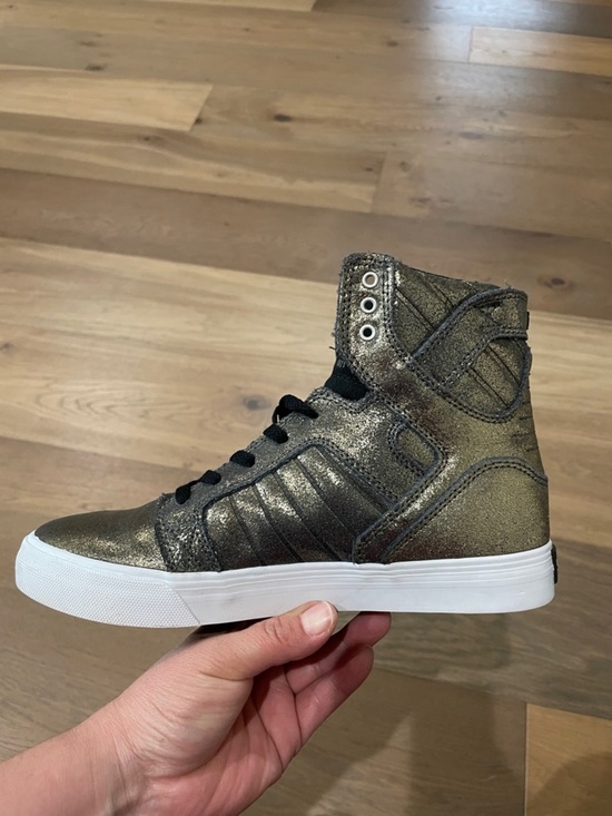 Supra Shiny Gold Punk Rock Biker High Top Boots Metallic Leather Lace Size 6 main image 10
